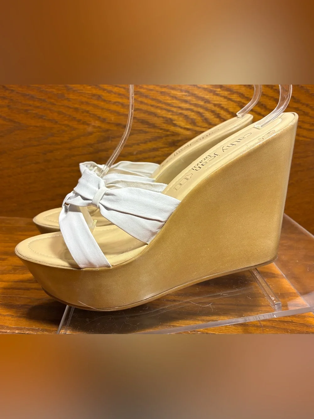 Y2K Vintage Cathy Jean Brazil Platform Wedge Slides White Leather Size 8